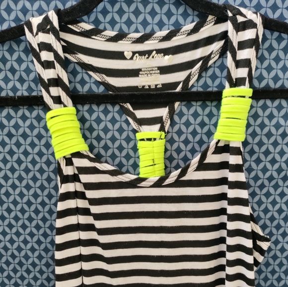 Just Love- Black and white striped long maxi dress with neon yellow. Size - XL - Picture 3 of 6